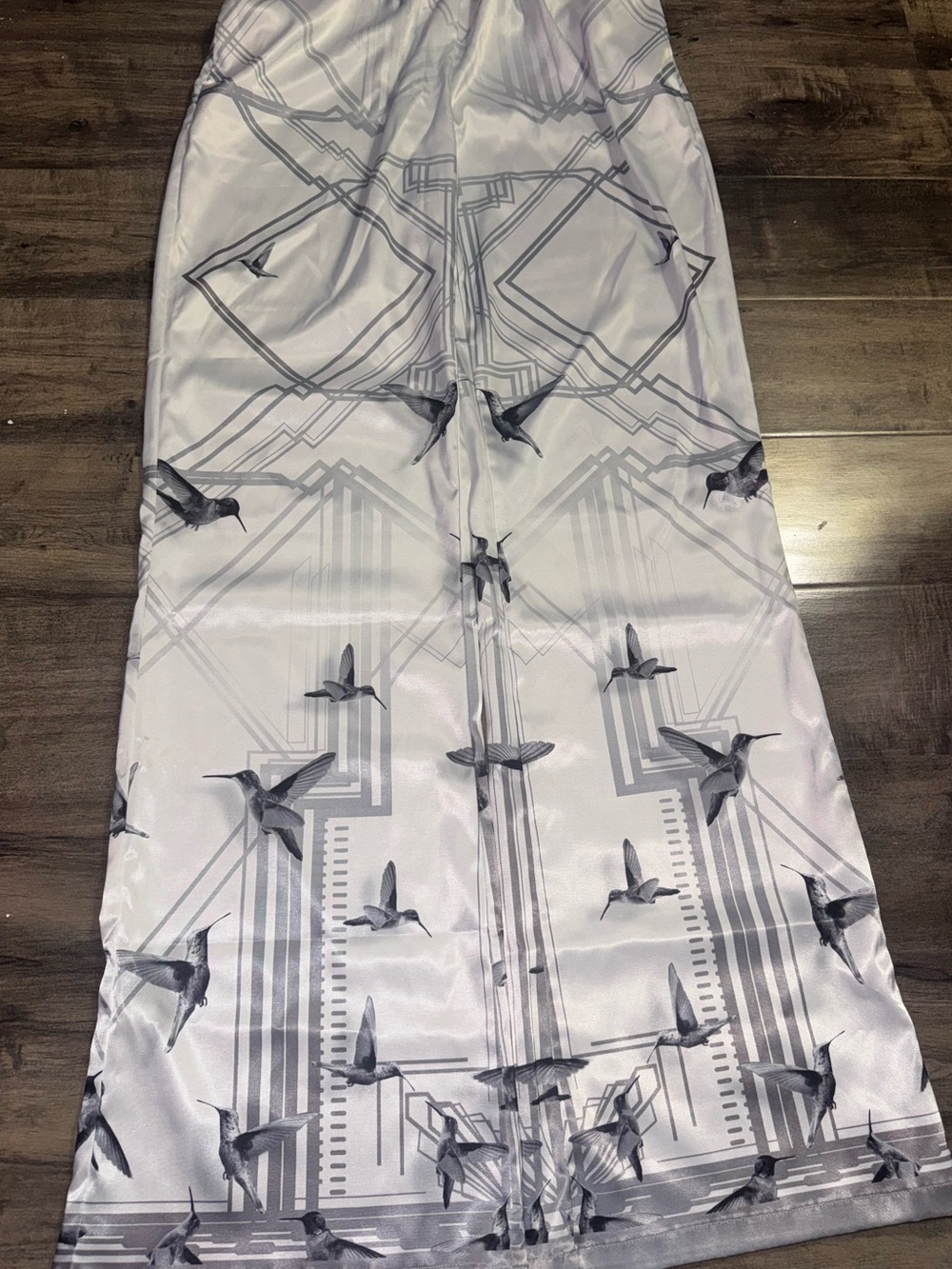 Manière De Voir Satin Wide Leg Pants Hummingbird Art Deco Sz UK 12 US 8 - Picture 3 of 11